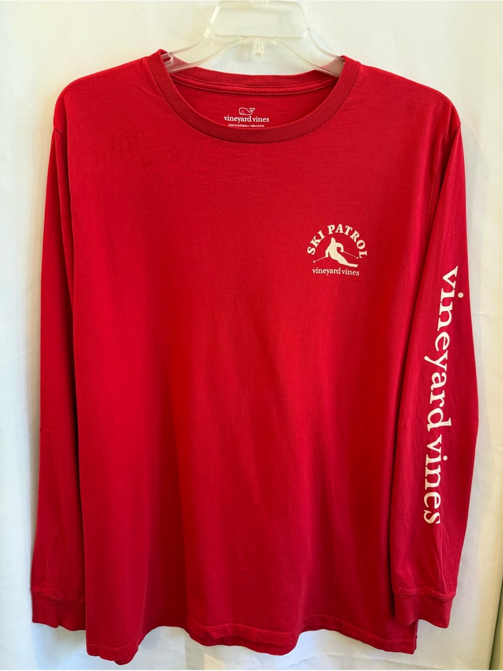 Vineyard Vines Red 'Ski Patrol' Long Sleeve Tee with Sleeve Logo